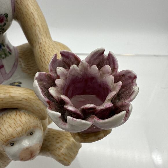 Vintage Chinoiserie Porcelain Ceramic Monkey Baby Lotus Flower People Rep China - Picture 6 of 16